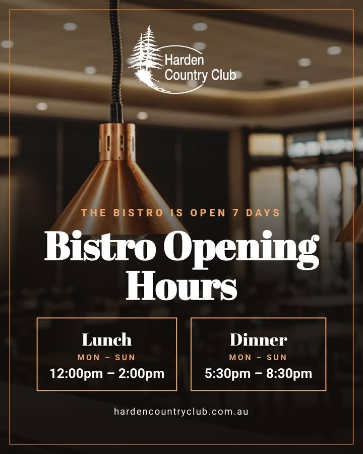 Featured image for “Bistro Opening Hours at Harden Country Club”