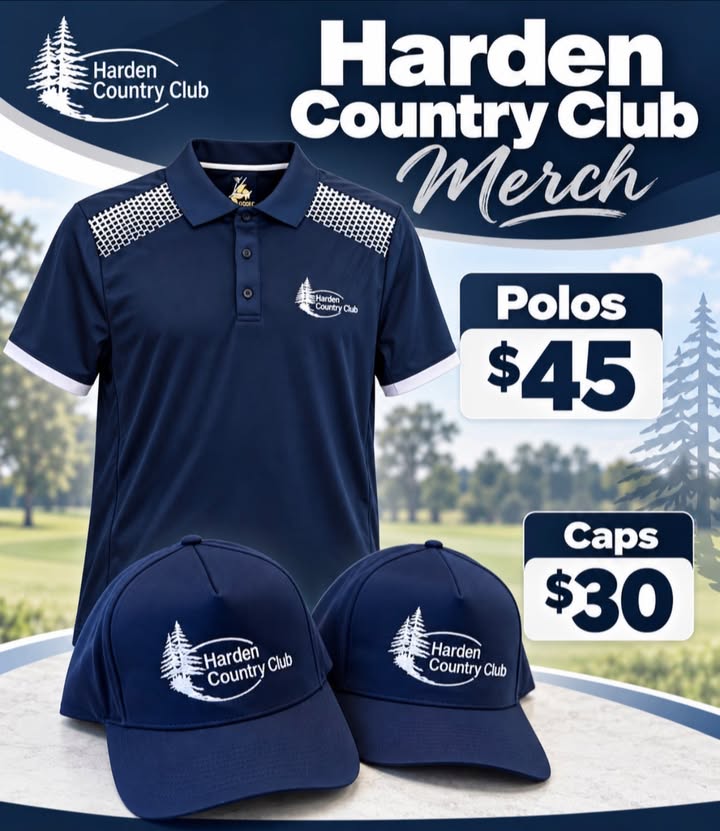 Featured image for “Harden Country Club Merch – Polos $45 & Caps $30”